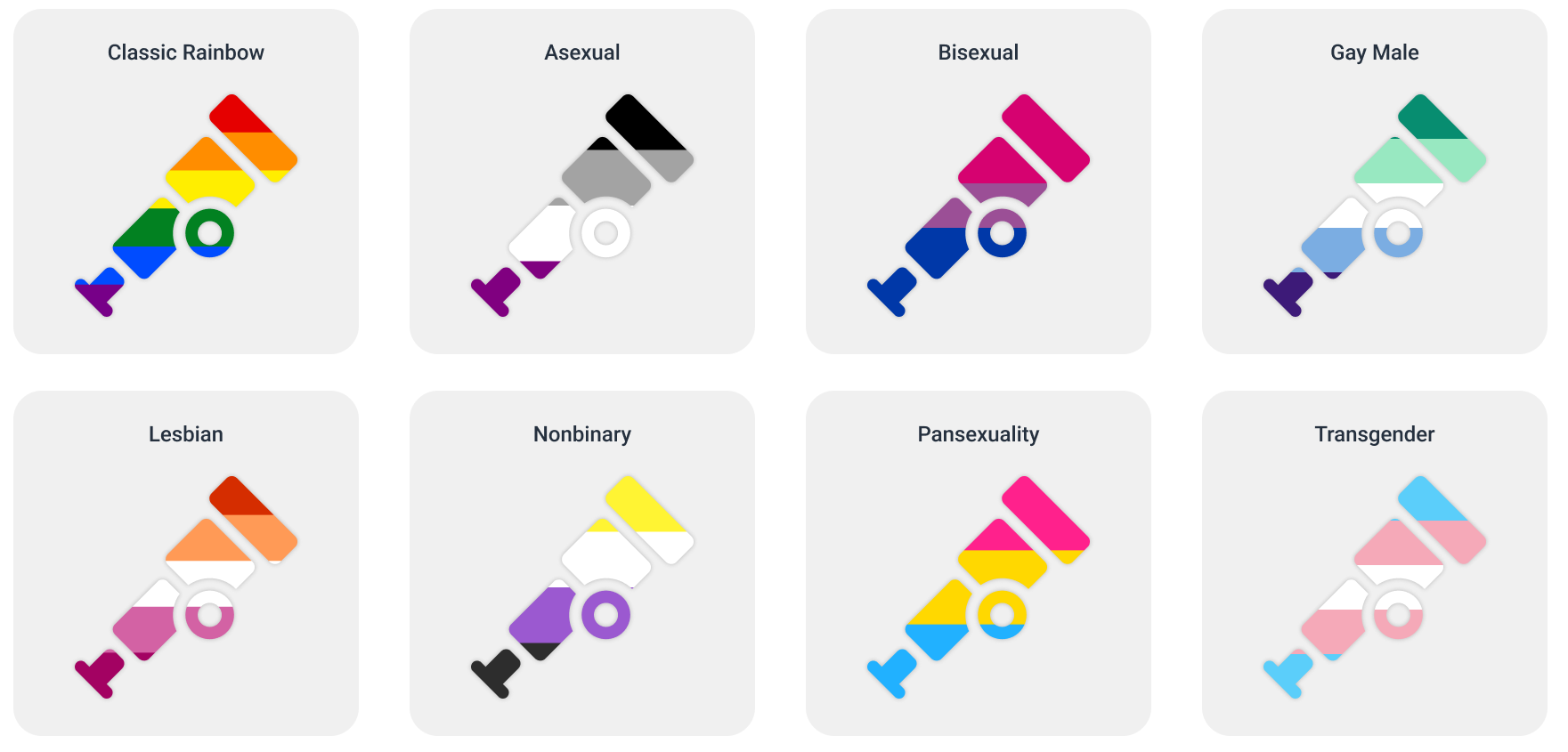 A contact sheet showing all of the pride logo variants.
